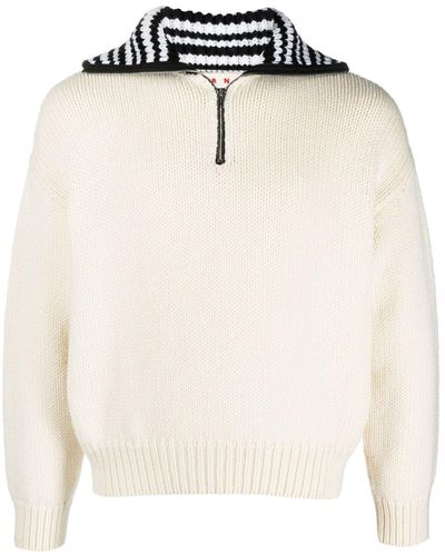Marni Gerippter Pullover mit Kontrastkragen - Weiß