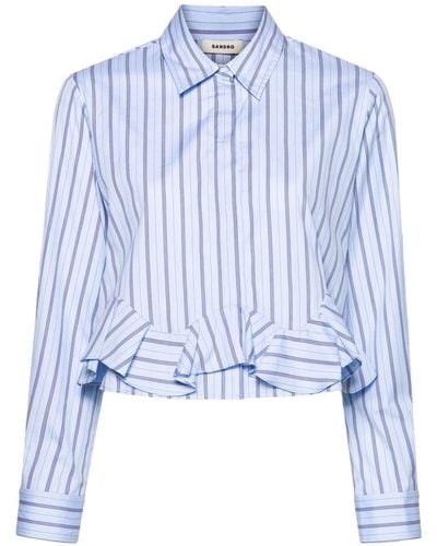 Sandro Ruffled-detailing Striped Shirt - Blue