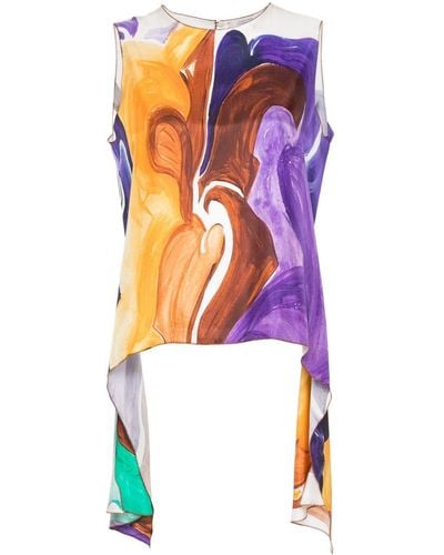 Dorothee Schumacher Zijden Blouse Met Zakdoek Afwerking En Abstracte Print - Paars