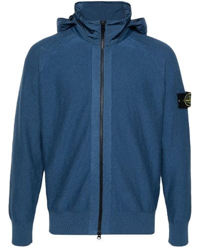 Stone Island Compass-badge Knitted Hoodie - Blue