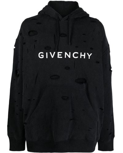 Givenchy Hoodie im Distressed-Look mit Logo-Print - Schwarz