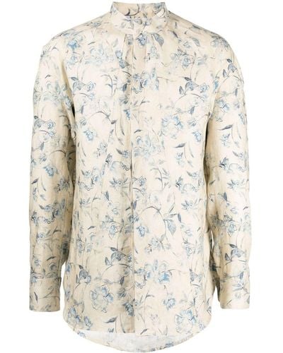 Kiton Floral-print Linen Shirt - White
