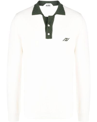 Autry Two-tone Long-sleeved Polo Shirt - White