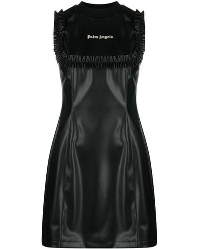 Palm Angels Logo-print Faux-leather Minidress - Black