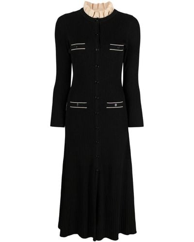 Sandro Ribbed-knit Flared Midi Dress - Black