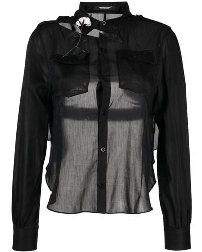 Undercover Cut-out Detailing Cotton Blend Shirt - Black
