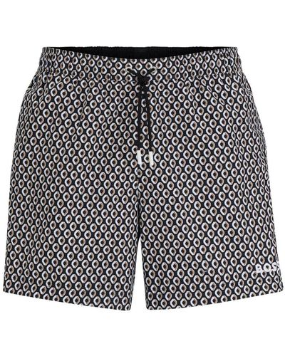 BOSS Geometric-print Logo-embroidered Swim Shorts - Gray