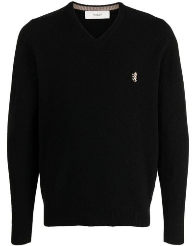 Pringle of Scotland Logo-embroidered V-neck Sweater - Black