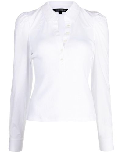 Veronica Beard Hania Fine-ribbed Shirt Top - White