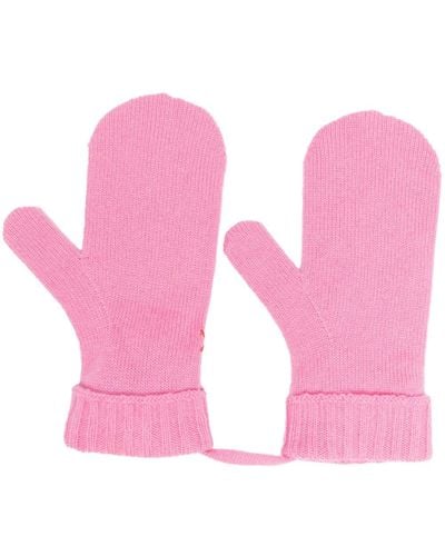 Chinti & Parker Logo-embroidered Wool-blend Mittens - Pink