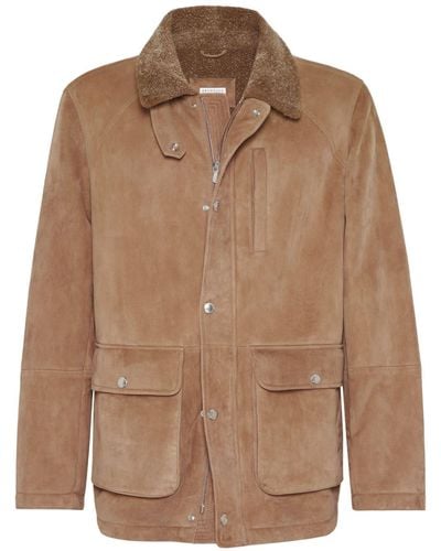Brunello Cucinelli Shearling-collar Leather Jacket - Brown