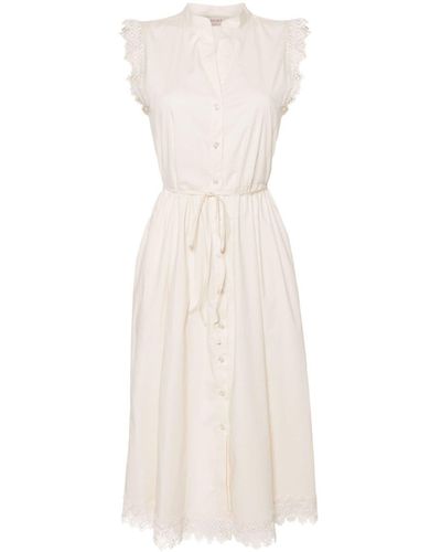 Twin Set Vestido midi con ribete de encaje - Blanco