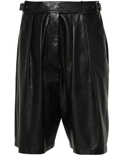 Emporio Armani Pleat-detail Leather Shorts - Black