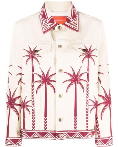 La DoubleJ Jj Palm Tree-print Denim Jacket - Pink