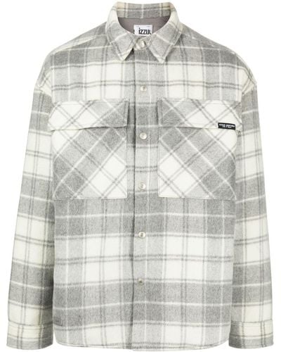 Izzue Plaid-check Pattern Shirt Jacket - Gray