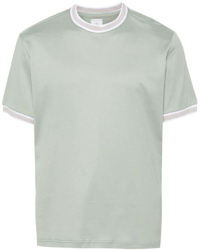 Eleventy Striped-tipping Cotton T-shirt - Green