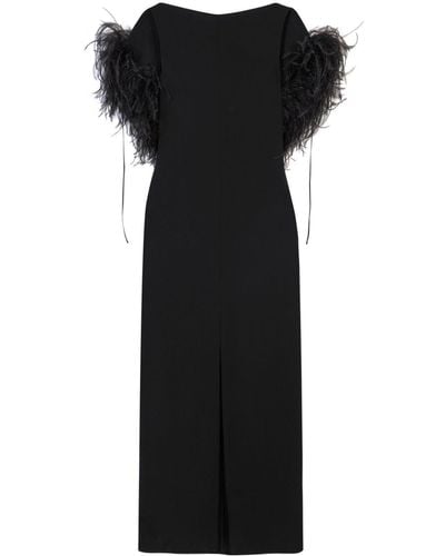 16Arlington Nerine Feather-detail Midi Dress - Black