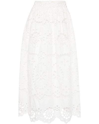 Zimmermann Lexi Embroidered Linen Midi Skirt - White