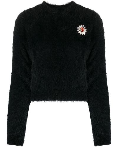 Moschino Floral-appliqué Brushed Sweater - Black