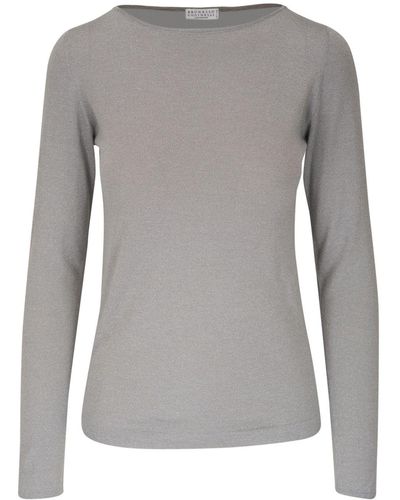 Brunello Cucinelli Cashmere-blend Knitted T-shirt - Gray