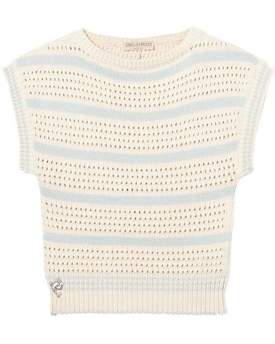 Emilio Pucci Striped Pointelle-knit Top - White