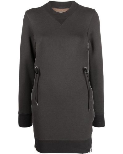 Sacai Twill-panel Sweatshirt Dress - Grey