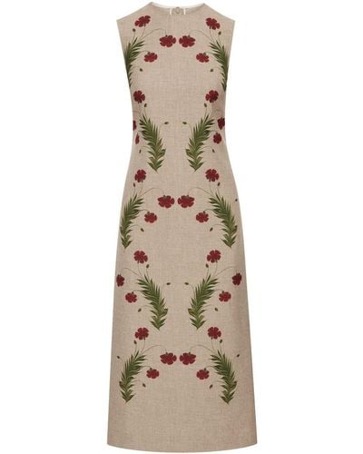 Oscar de la Renta Carnation-motif Sleeveless Pencil Dress - Natural