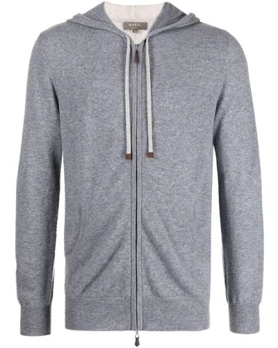 N.Peal Cashmere Zip-up Knit Cashmere Hoodie - Blue