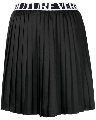 Versace Logo-waistband Pleated Skirt - Black