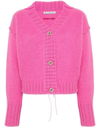 Acne Studios Embroidered-logo Wool Cardigan - Pink