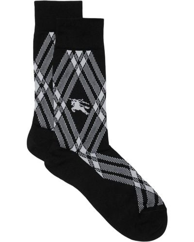 Burberry Check-print Logo-print Socks - Black