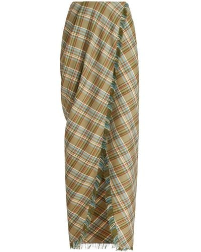 Etro Check-pattern Wool Draped Skirt - Green