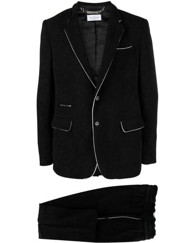 Philipp Plein Single-breasted Chenille Suit - Black