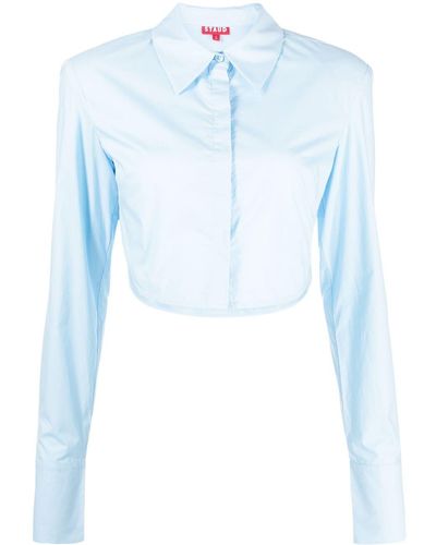 STAUD Buttoned-up Cropped Cotton Shirt - Blue