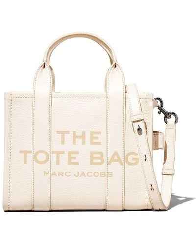 Marc Jacobs Borsa 'the mini tote bag' con logo in pelle martellata bianca donna - Neutro