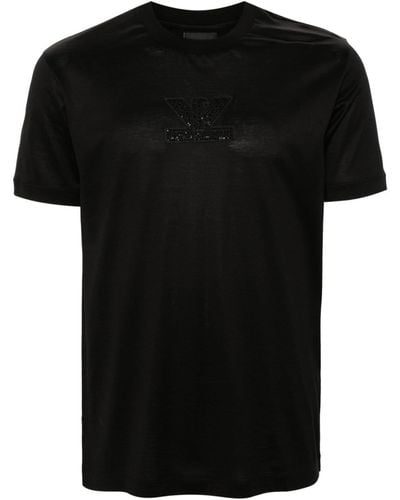 Emporio Armani Rhinestone-embellished Logo-patch T-shirt - Black