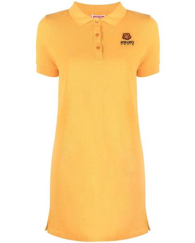 KENZO Embroidered-logo Mini Polo Dress - Yellow