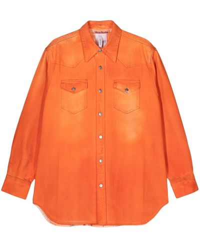 Acne Studios Chemise en jean à effet usé - Orange