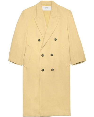 Ami Paris Double-breasted Button-up Coat - Natural