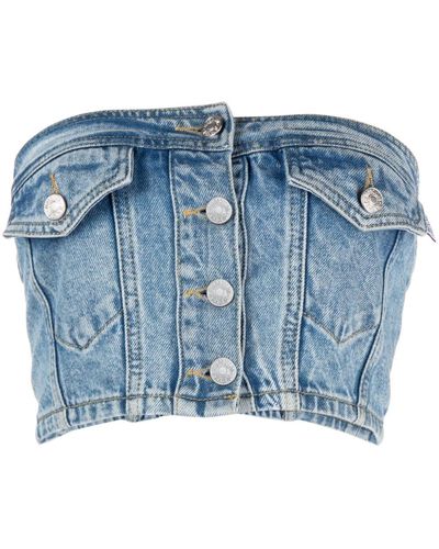 Moschino Schulterfreies Cropped-Top im Jeans-Look - Blau
