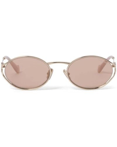 Miu Miu Logo Oval-frame Sunglasses - Pink