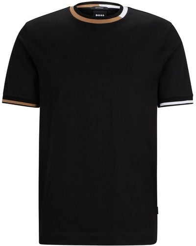 BOSS ストライプトリム Tシャツ - ブラック