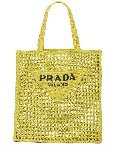 Prada Logo-embroidered Raffia Tote Bag - Yellow