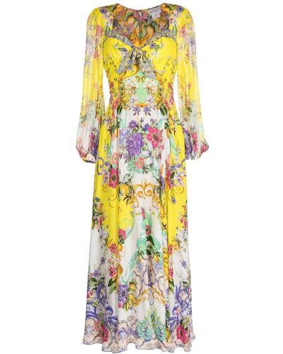 Camilla Graphic-print Silk Dress - Yellow