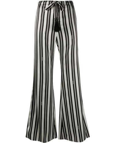 Fendi Striped Silk Flared Pants - Black