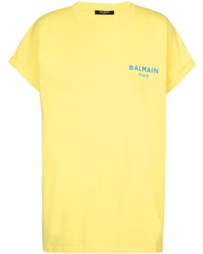 Balmain Flocked-logo Cotton T-shirt - Yellow