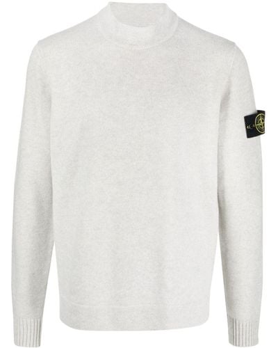 Stone Island Compass-patch Virgin Wool Sweater - White