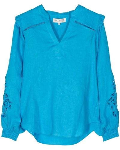 Hale Bob Reese Embroidered Linen Blouse - Blue