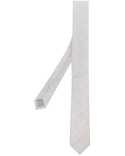 Eleventy Hand-stitched Herringbone Patterned Tie - White