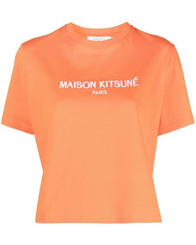 Maison Kitsuné T-shirt crop con ricamo - Arancione